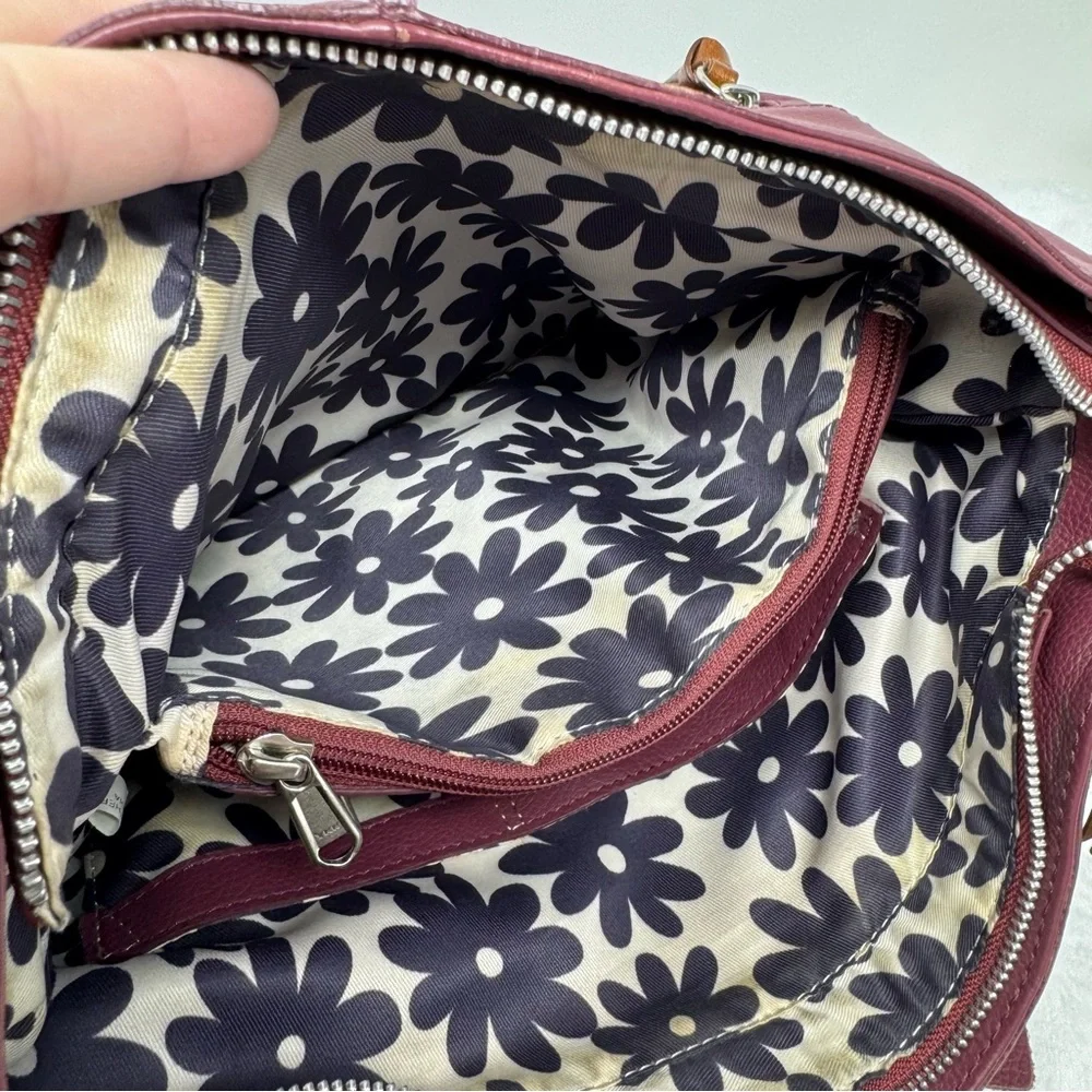 Nino Bossi Burgundy‎ Leather Hobo Shoulder Bag Braided Strap zip Closure